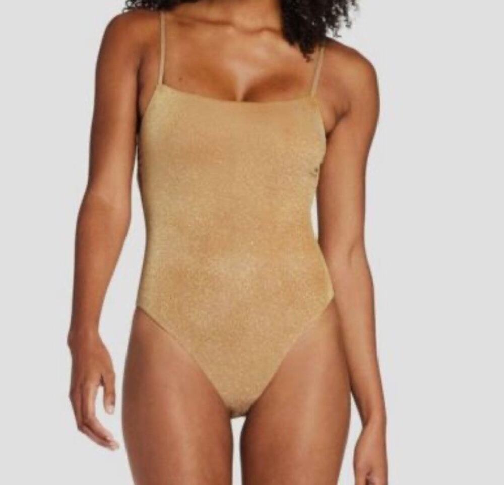 $205 Vitamin A Women's gold shimmer Jenna One-Piece Swimsuit Size S/6